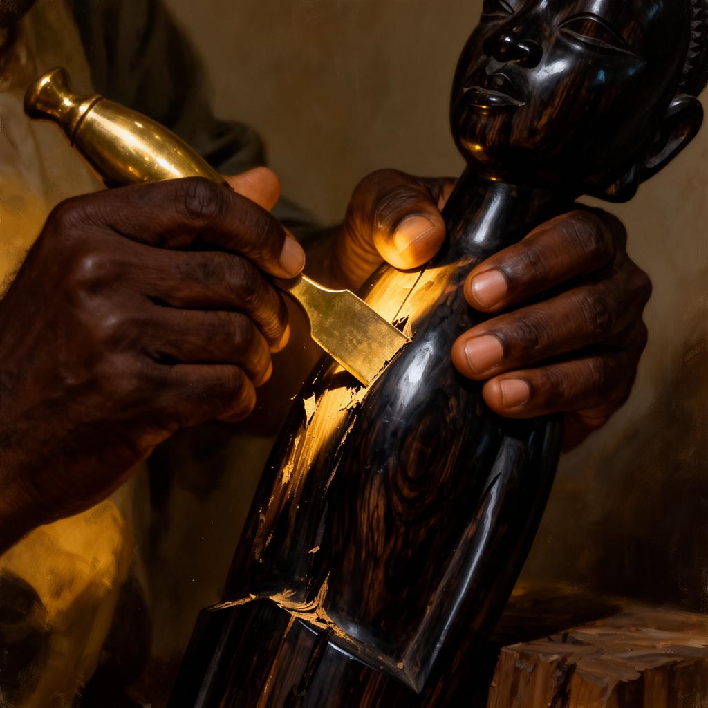 Hommage au sculpteur Tafsir Momar Gueye — mains et chisel sur bois d'ébène